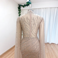 Eshaut&bridal Luxury Beaded Evening Dress Cape Sleeve Dubai Sheer Neck Mermaid Formal Prom Wedding Party Gown Customized 2026