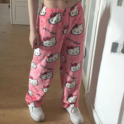 Y2K Hello Kitty Pajamas Pants Sanrio Anime Women's Pajama Pants Cartoon Couple Home Sleepwear Trousers Leisure Home Clothing - MANDOTOS