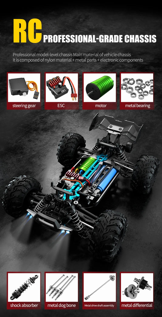 Teeggi 16101 /16102 PRO 1:16 High Speed RC Car With LED Light Drift 70KM/H 4WD RC Off-Road Car Monster Truck Toy For Kid Gifts - MANDOTOS