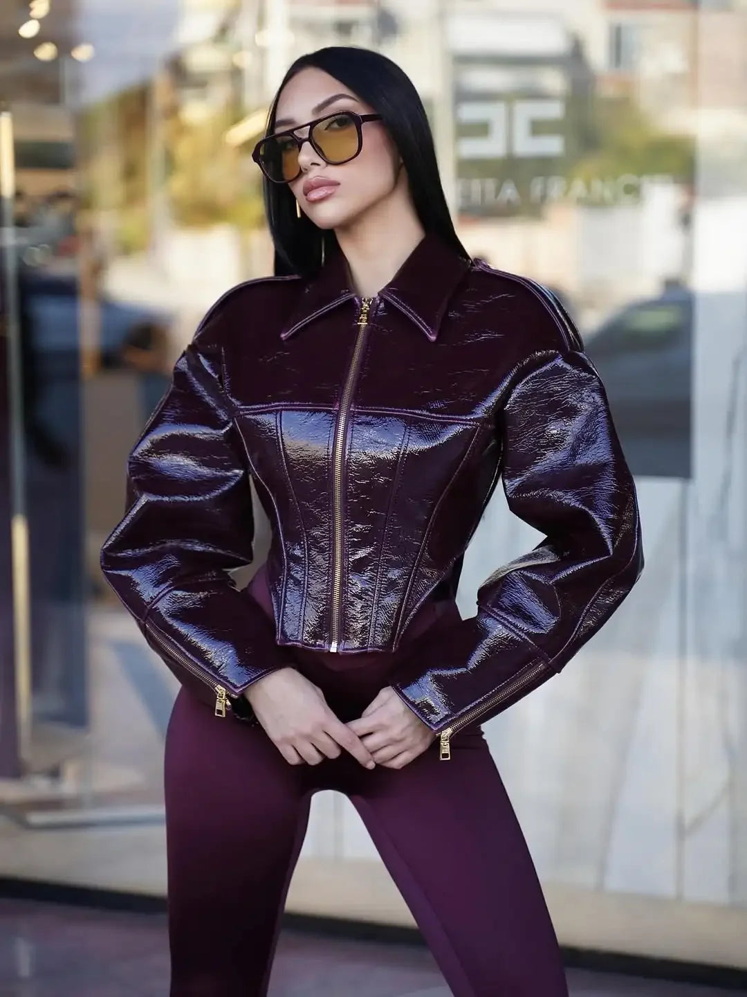 Coated Women Cinched-waist Leather Jacket RetroCasual Lapel Full Sleeve Zipper Bomber Coats Lady Daily High Street Outwear 2026