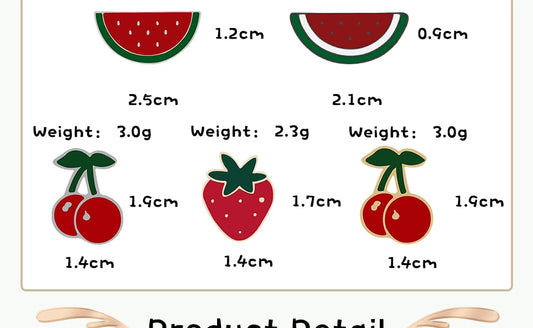 Sliced Watermelon Fruit Brooches Women Pink Strawberry Cherry Shirt Lapel Brooch Bag Badges Men Creative Enamel Pin Summer Gifts - MANDOTOS