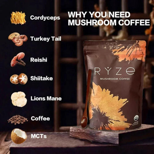 Organic Mushroom Coffee - Shiitake, Cordyceps, Supports Immune, Focus, Concentration, Stress, Digestion & Energy - 180 G - MANDOTOS