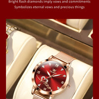 OLEVS Luxury Fashion Ladies' Watches Rose Gold Top Brand Original Quartz Watch for Women Stainless Steel Mesh Strap Love Dial