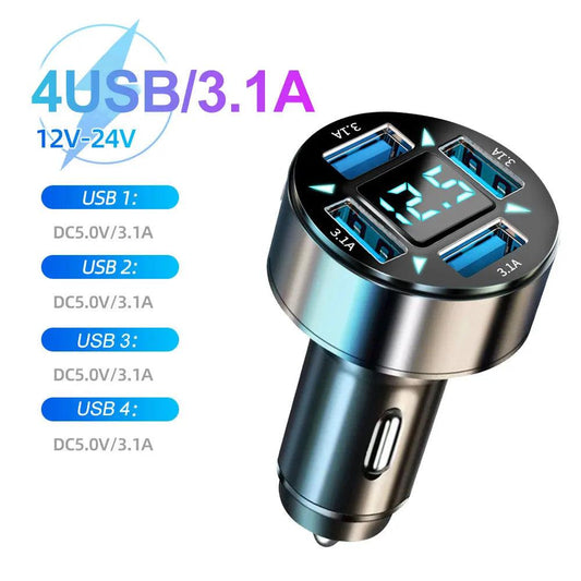 66-250W PD Car Charger QC3.0 Fast Charge with Digital Display 4USB and 2PD Ports for Car Cigarette Lighter Plug - MANDOTOS
