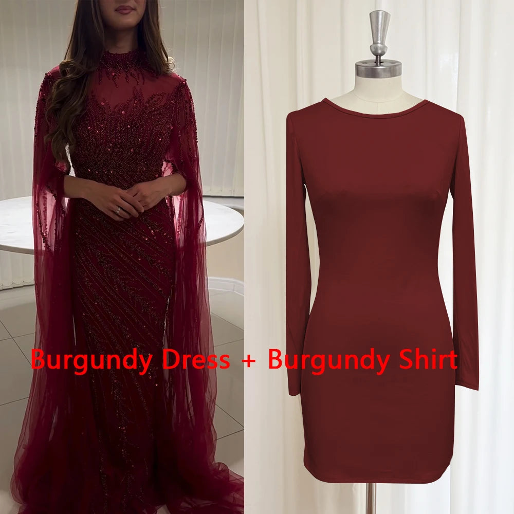 Eshaut&bridal Luxury Beaded Evening Dress Cape Sleeve Dubai Sheer Neck Mermaid Formal Prom Wedding Party Gown Customized 2026