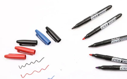 6PCs/Set Permanent Marker Pen Fine Point Waterproof Markers Thin Nib Crude Nib Black Blue Red Ink 1.5mm Fine Color Marker Pens