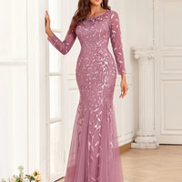 2024 Hot Sale Mermaid Evening Dresses O-Neck Full Sleeve Tulle Embroidery Long Party Gown Elegant Formal Dress