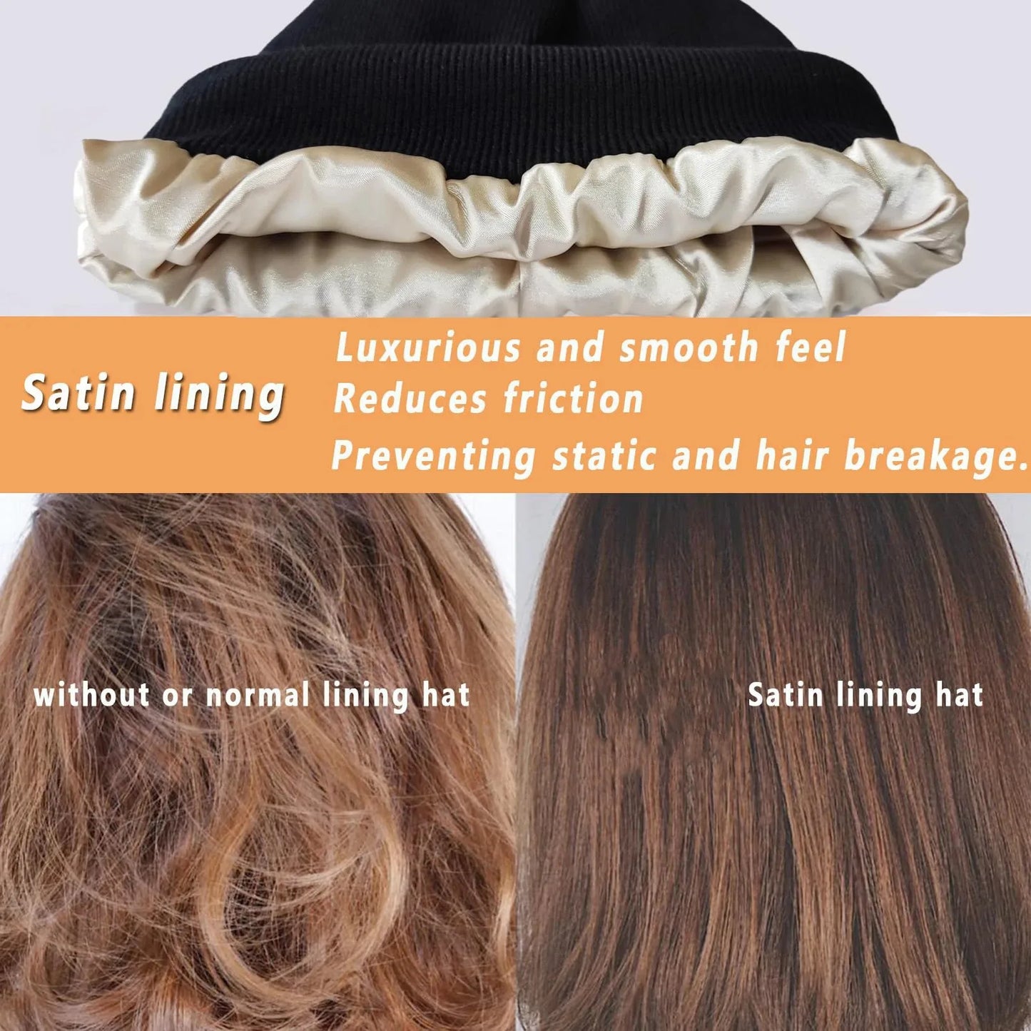 Unisex Satin Lined Beanie Hat For Women Winter Silk Lining Slouchy Warm Cuffed Skullies 2Layer Hair Cover Sleep Cap