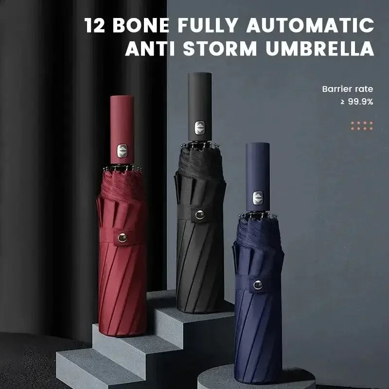 Black Glue Fully Automatic Umbrella - Thick Durable Three-Fold UV Resistant Folding Design for Protection And Style