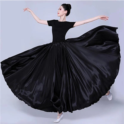 Shining Satin Long Spanish Skirt Swing Dancing Skirt Belly Dance skirt Sun Skirt 14 Colors Available VL-310 - MANDOTOS
