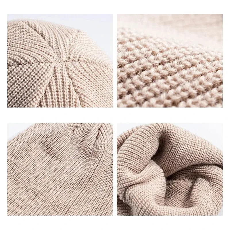 Winter Knitted Hat Warm Outdoor Sport Cold Protection Running Beanie Cap Elastic Thermal Cycling Skull Roll-up Cuffed Cap