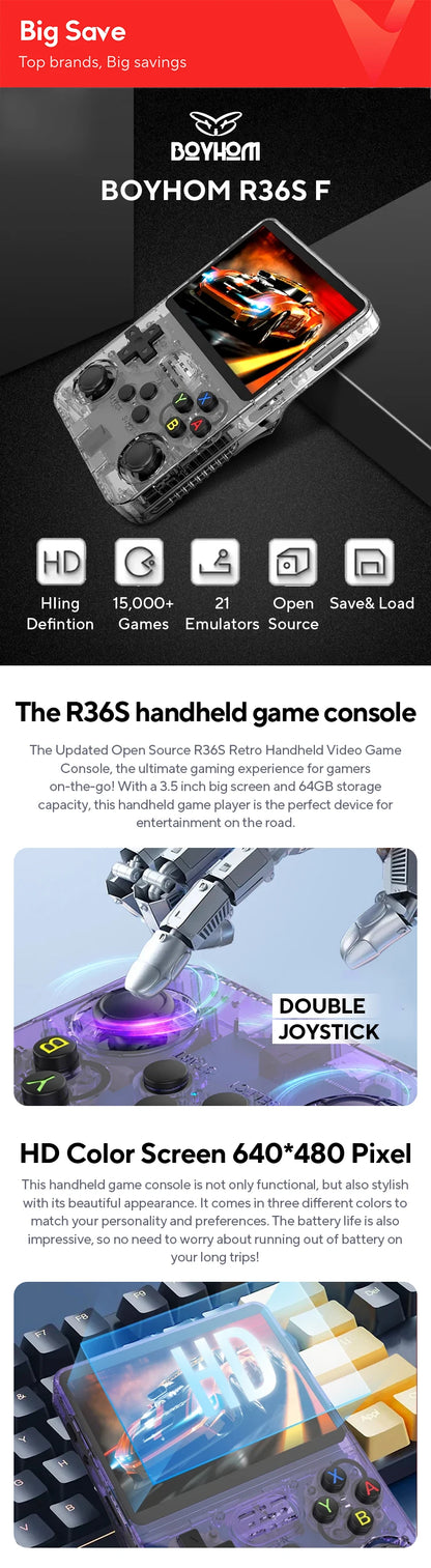 Open Source R36S Retro Handheld Video Game Console Linux System 3.5 Inch IPS Screen Portable Pocket Video Player R35S 64GB Games - MANDOTOS