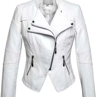 Women's Leather Jacket European and American Fashion Motorcycle Slim Short Leather Jacket Zipper