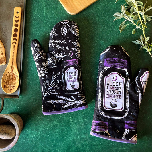 Set of 2 Witch Herbs Oven Mitt | Pot Holders Hanging Oven Gloves Set