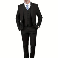 Men's Suits 3pcs Mens Business Suit Notch Lapel Blazer Formal Wedding Groom Pants Tux Vest Tuxedos (Blazer+vest+Pants)