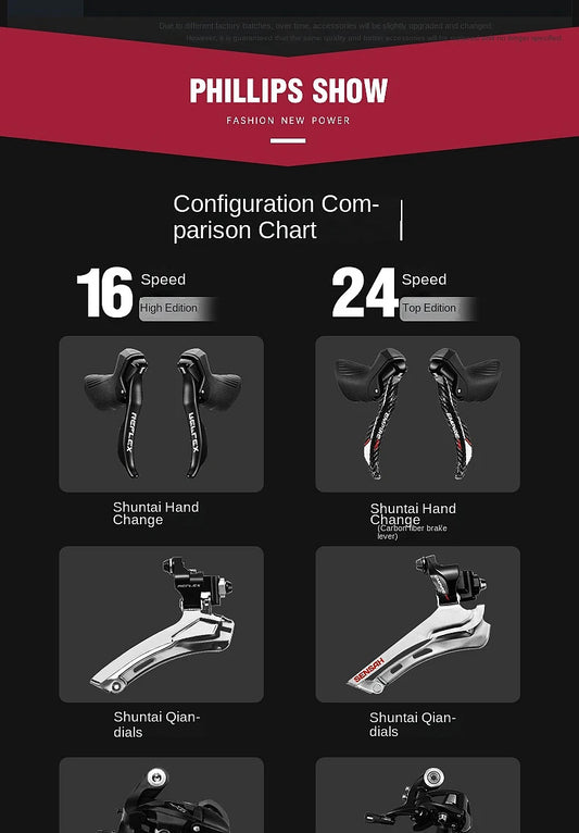 2025 New Ultra-Light Carbon Fiber Road Bike Fast Racing Bicycle with Hydraulic Disc Brakes 16/24-Speed Gear Shift Drop Handlebar