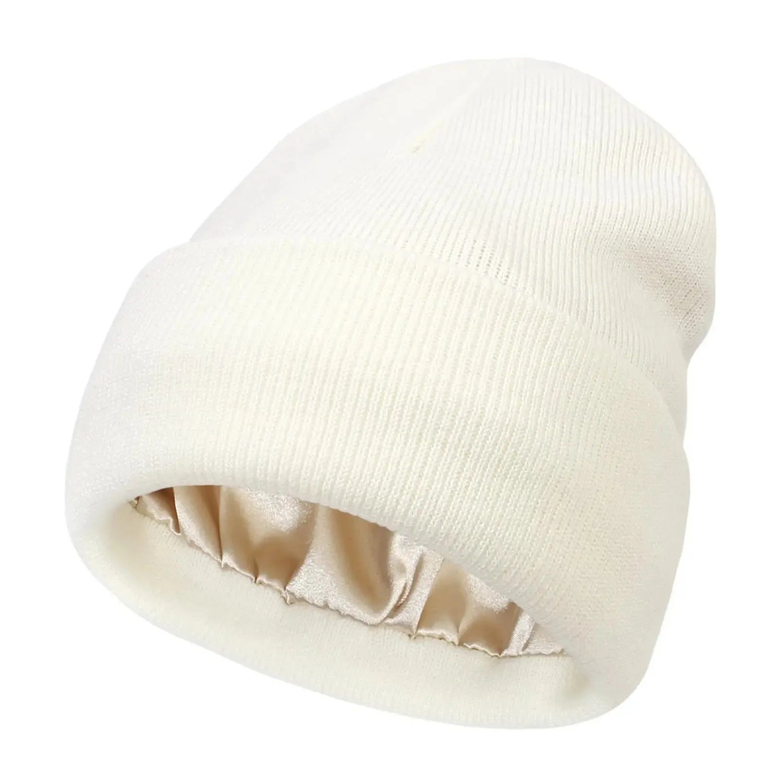 Unisex Satin Lined Beanie Hat For Women Winter Silk Lining Slouchy Warm Cuffed Skullies 2Layer Hair Cover Sleep Cap