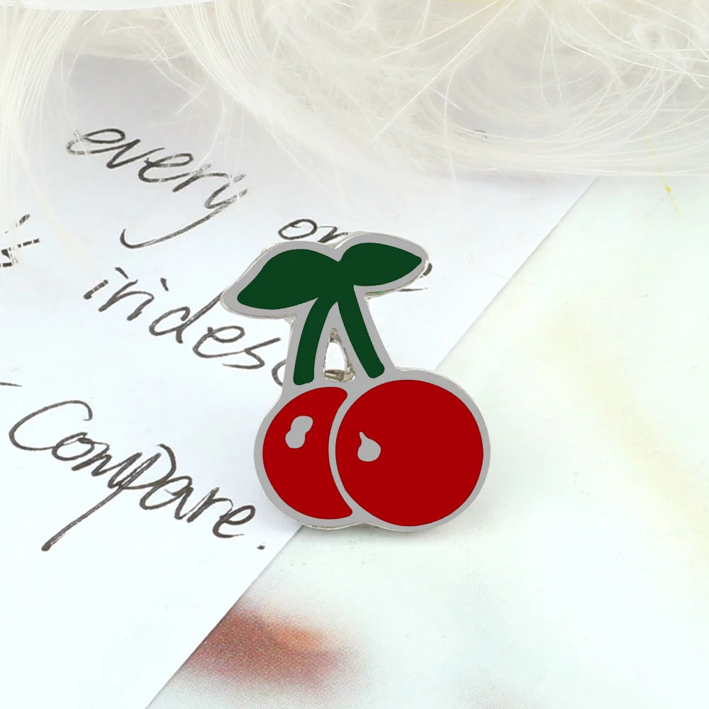 Sliced Watermelon Fruit Brooches Women Pink Strawberry Cherry Shirt Lapel Brooch Bag Badges Men Creative Enamel Pin Summer Gifts - MANDOTOS