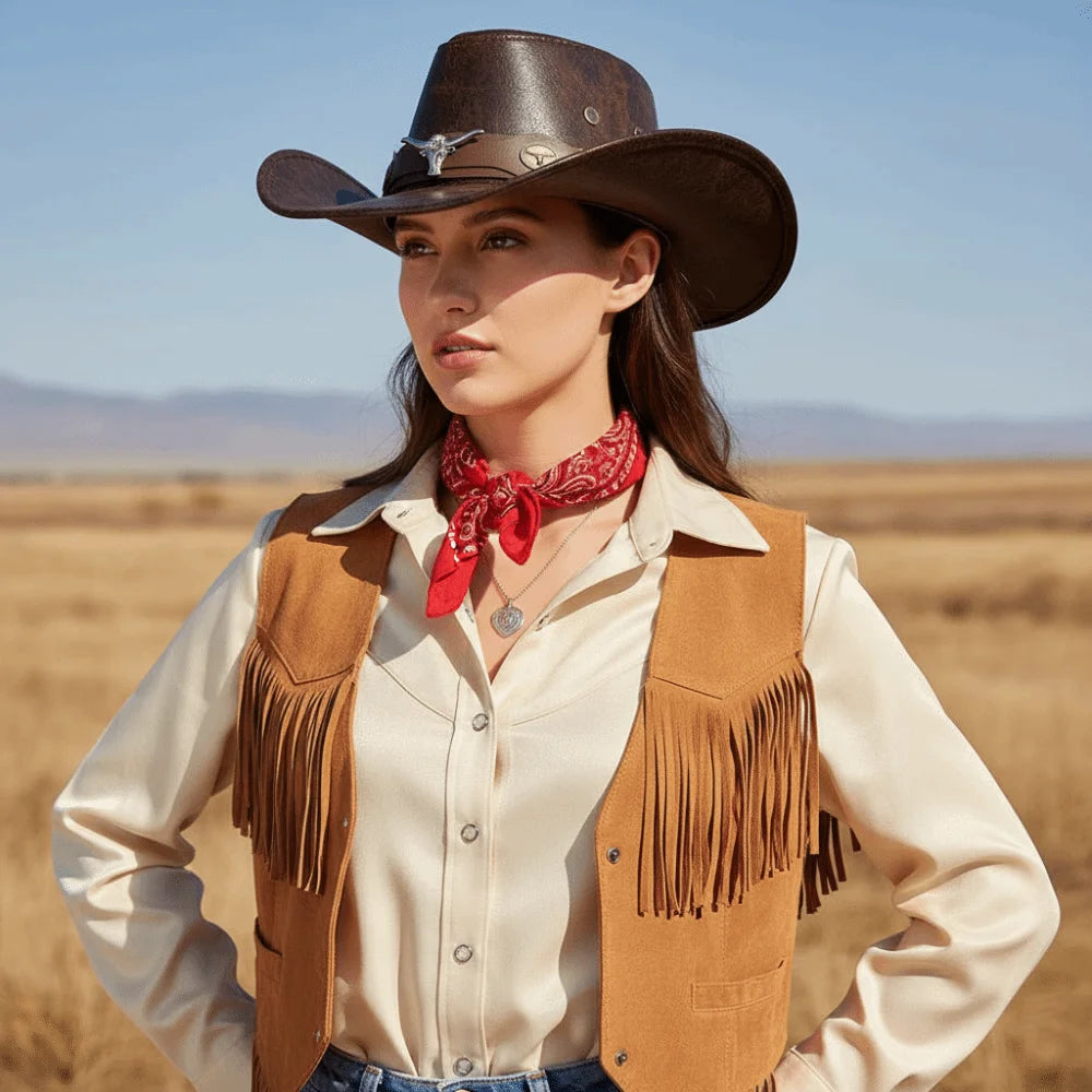Fashion Bull Head Buckle Western Cowboy Hat Vintage Retro Faux Leather Cowboy Hat Jazz Hat For Men Women Unisex