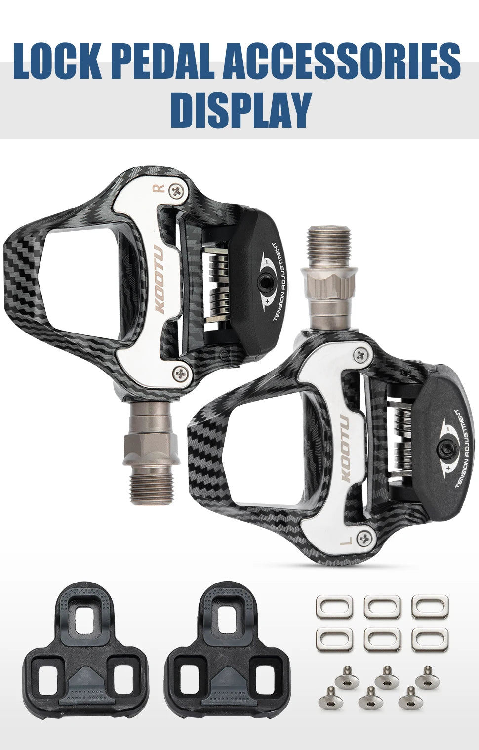 Road Bike Clipless Pedals Carbon Clip-On Pedals With Sealed Bearings Works With KEO And Shimano SPD System Locking Pedals