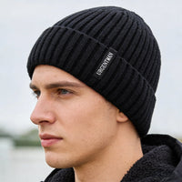 New Unisex URGENTMAN Warm Winter Hats Stylish Plush Fur Lined Beanie Hat Thick Knitted Hats For Men & Women Casual Caps
