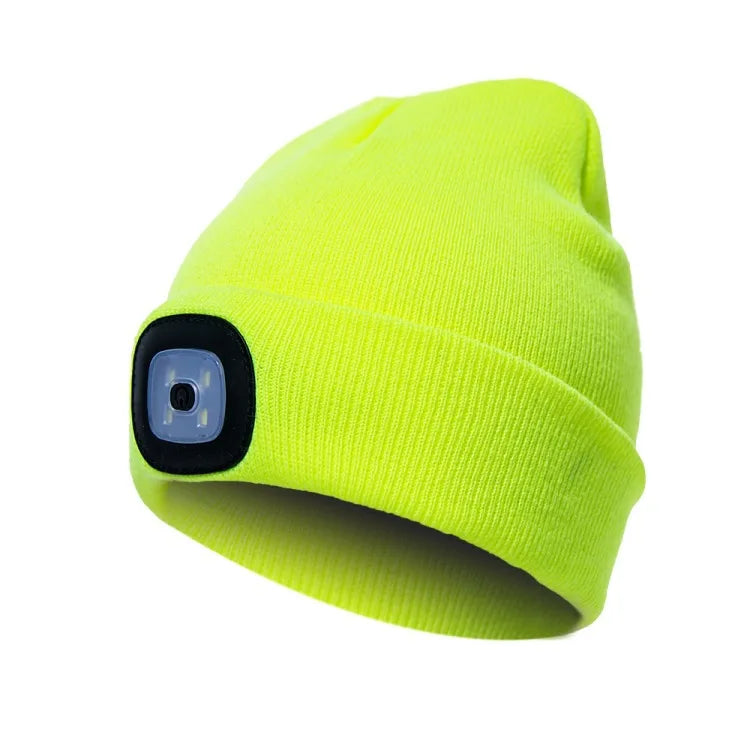 Winter Men Beanie Hat with LED Light Rechargeable Knitted Hat for Woman Cap Night Running Fishing Riding Sports Teenager Beanies