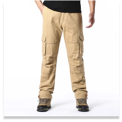 Large Pocket Loose Overalls Men's Outdoor Sports Jogging Tactical Pants Elastic Waist Pure Cotton Casual Work Pants - MANDOTOS