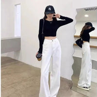 New Design Sense Women's Loose Denim Pants Retro Straight Leg Pants Fashionable Solid Color Loose Casual Wide Leg Pants