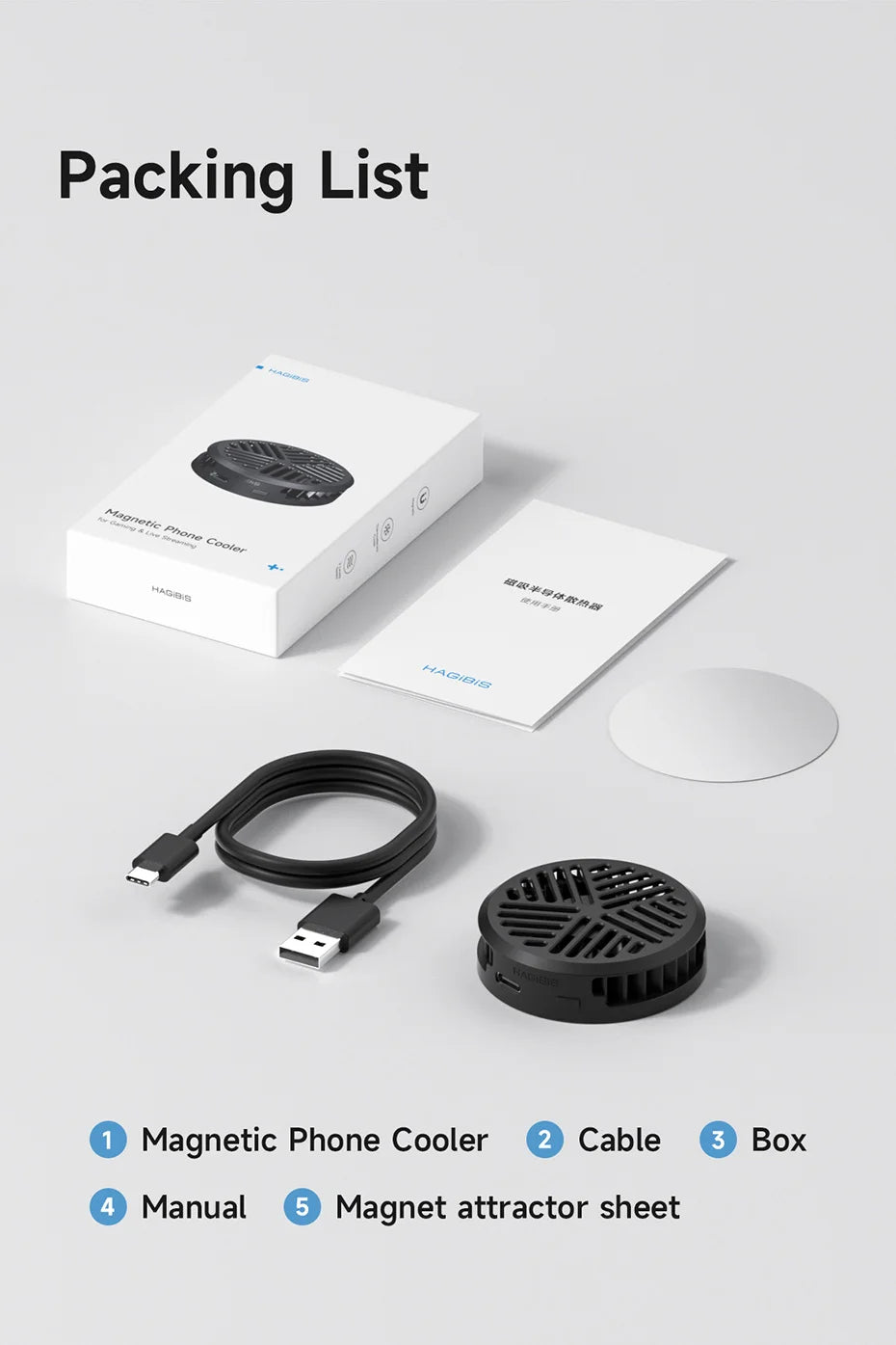 Hagibis Magnetic Cell Phone Cooler Universal Cooling Fan Mobile Phone Radiator for iPhone 16 Pro Black Shark Gaming Live Stream - MANDOTOS