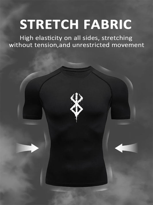 Men's Print Compression Shirts Summer Short Sleeve Rash Guard Gym Workout T-shirt Athletic Quick Dry Baselayer Undershirts Tops - MANDOTOS