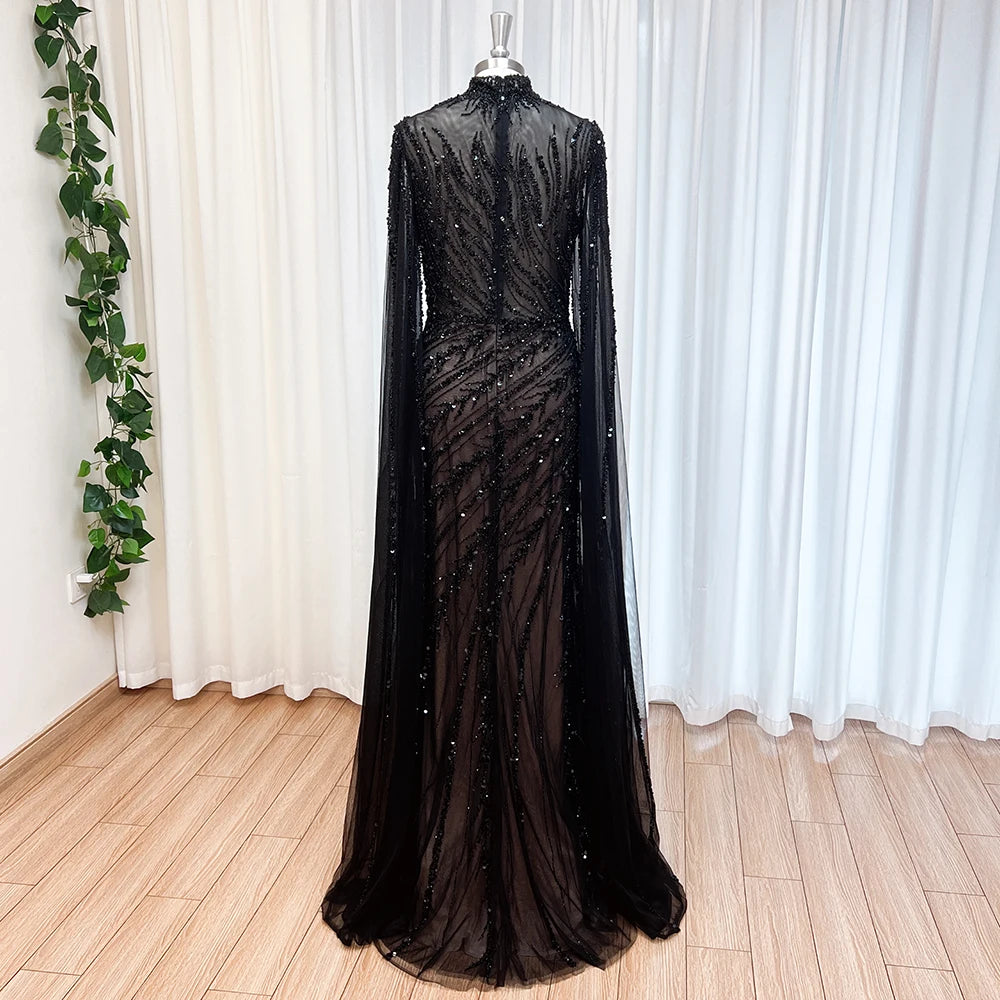 Eshaut&bridal Luxury Beaded Evening Dress Cape Sleeve Dubai Sheer Neck Mermaid Formal Prom Wedding Party Gown Customized 2026