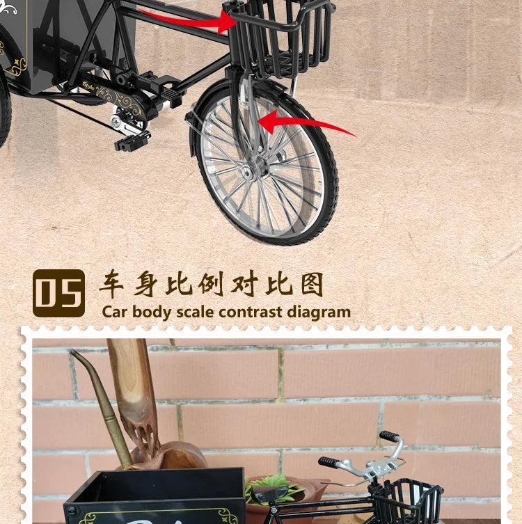 Rickshaw Tricycle model retro bicycle Simulation Alloy model decoration decorative Collection gift