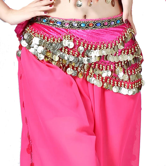 1PC New Style Belly Dance Belt Newest Multi-color Glass Silk Velvet Dancing Belt Scarf Crystal BellyDance Waist Chain Hip Scarf - MANDOTOS