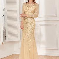 2024 Hot Sale Mermaid Evening Dresses O-Neck Full Sleeve Tulle Embroidery Long Party Gown Elegant Formal Dress