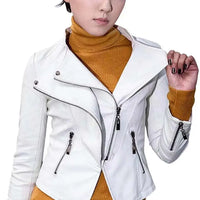 Women's Leather Jacket European and American Fashion Motorcycle Slim Short Leather Jacket Zipper