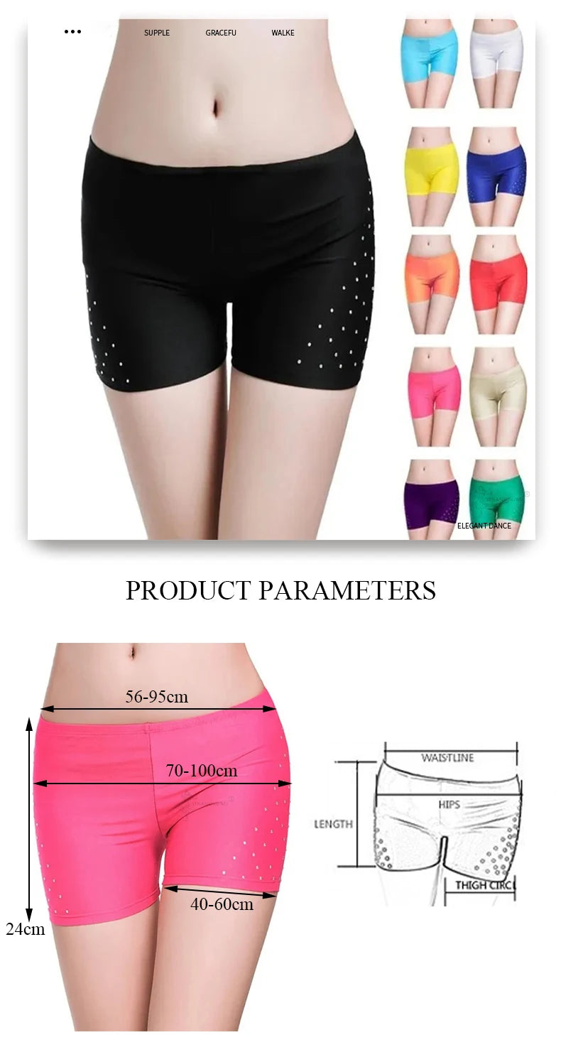 Belly Dance Safety Shorts Women's Belly Dance Clothes Leggings Tight-fitting Stretch Safety Pants with Diamonds Short Pants - MANDOTOS