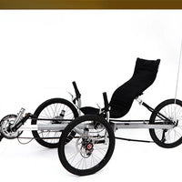 Lying on a tricycle, 3 shifting disc brakes, folding on a recumbent bike, casual commuting, riding a recumbent bicycle