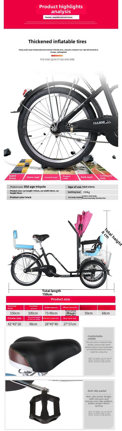 Bicycle, reverse riding donkey, elderly tricycle, pedal, scenic pedal show