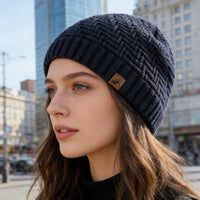 Unisex Peak Labal Winter Hats Fashion Knitted Hats For Men And Women Beanie Cap Outdoor Plush Fur Lined Warm Sports Hats