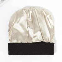 Unisex Satin Lined Beanie Hat For Women Winter Silk Lining Slouchy Warm Cuffed Skullies 2Layer Hair Cover Sleep Cap
