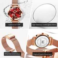 OLEVS Luxury Fashion Ladies' Watches Rose Gold Top Brand Original Quartz Watch for Women Stainless Steel Mesh Strap Love Dial