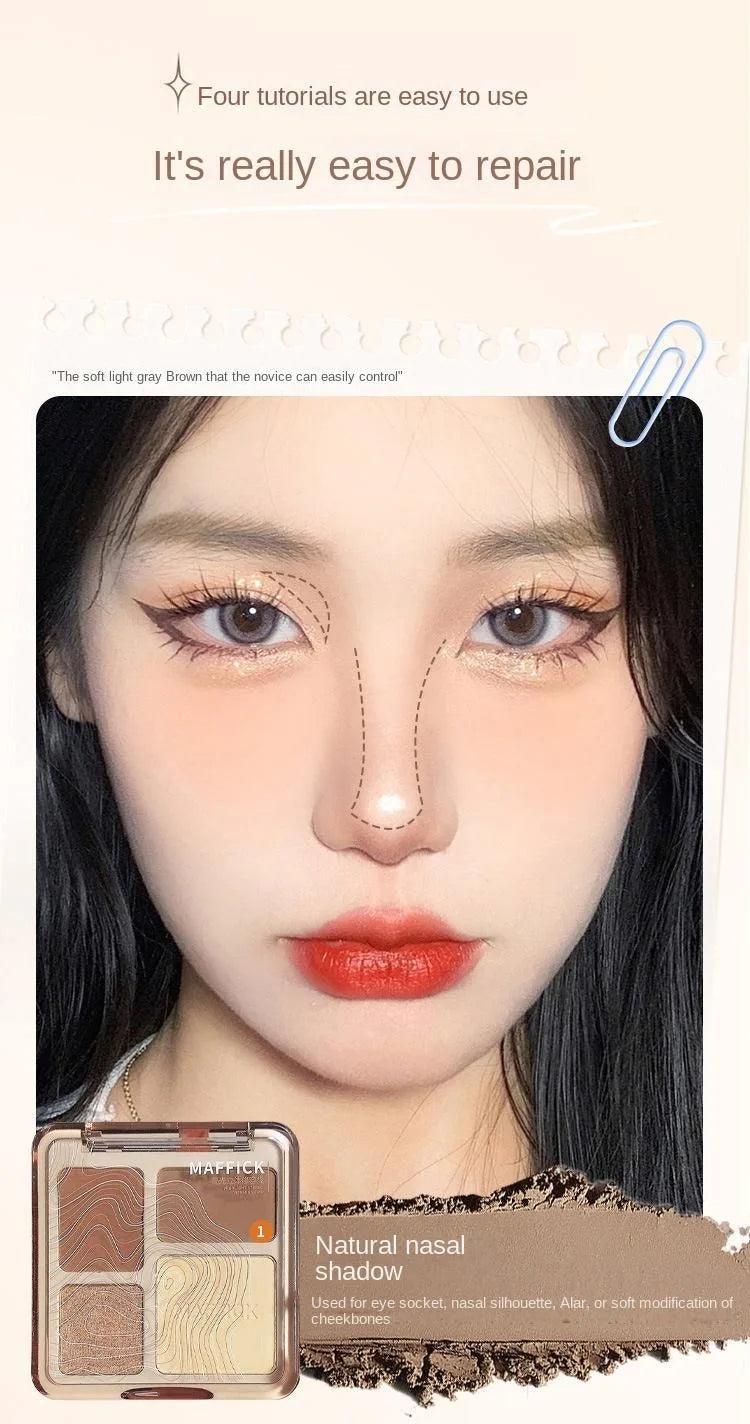 Natural Stereoscopic Face Powder Palette Matte Bronzer Contour Shading Multifunctional Highlighter Cosmetic Blush Gift - MANDOTOS