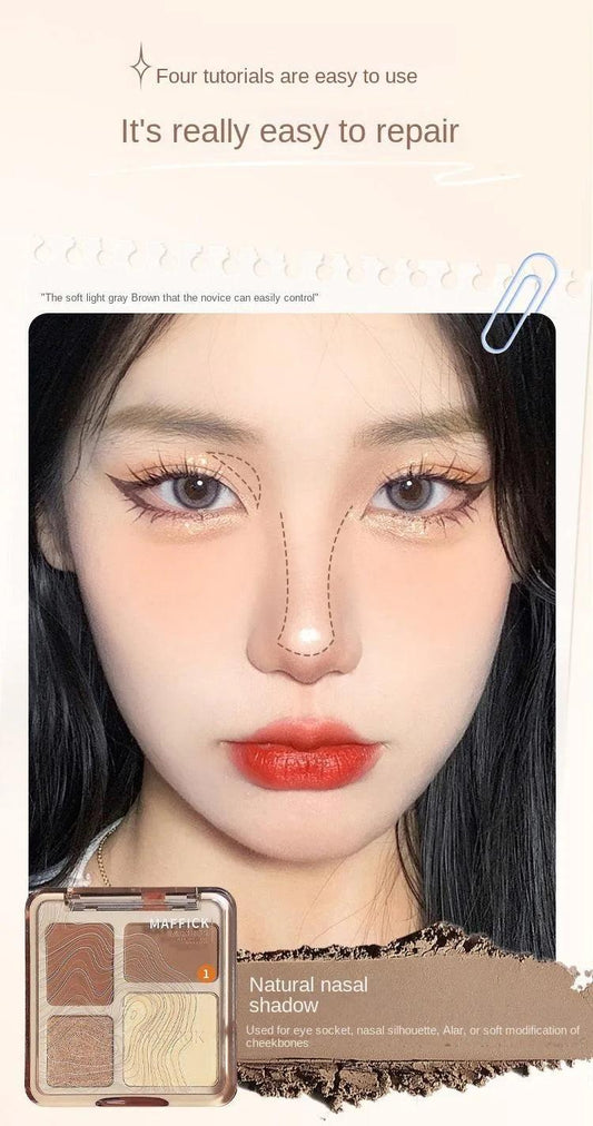 Natural Stereoscopic Face Powder Palette Matte Bronzer Contour Shading Multifunctional Highlighter Cosmetic Blush Gift - MANDOTOS