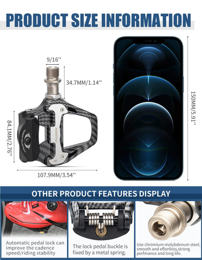 Road Bike Clipless Pedals Carbon Clip-On Pedals With Sealed Bearings Works With KEO And Shimano SPD System Locking Pedals