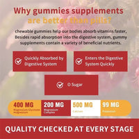Magnesium Glycinate Gummies - Calm, Relieves Stress, Promotes Sleep, Support Memory, Concentration & Muscle Spasms - 120pcs