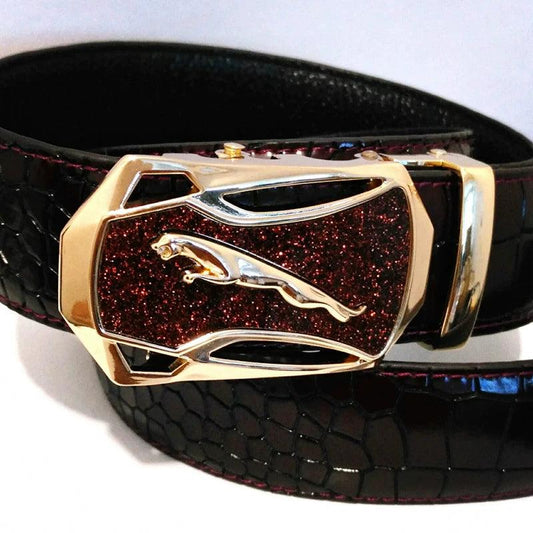 Leopard Sports Car Men's Automatic Buckle Genuine Leather Belt Crocodile Pattern First Layer Cattlehide Leather Fashion Youth Belt Business Belt Men - MANDOTOS