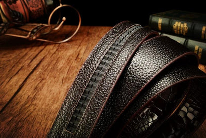 Leopard Sports Car Men's Automatic Buckle Genuine Leather Belt Crocodile Pattern First Layer Cattlehide Leather Fashion Youth Belt Business Belt Men - MANDOTOS