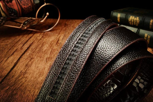 Leopard Sports Car Men's Automatic Buckle Genuine Leather Belt Crocodile Pattern First Layer Cattlehide Leather Fashion Youth Belt Business Belt Men - MANDOTOS