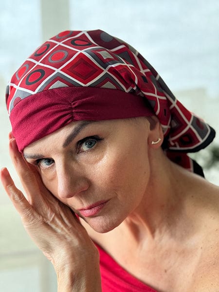 Retro Kerchief Headscarf - Ruby Geometric