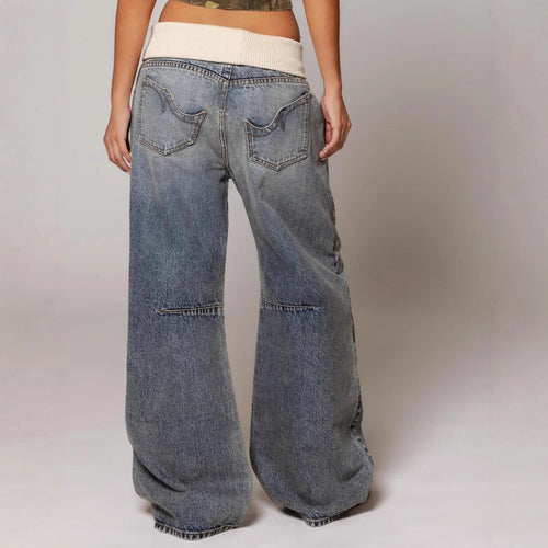 Loose-fitting straight-leg jeans with pockets, casual street-style trousers for women, by Ancient Energy.